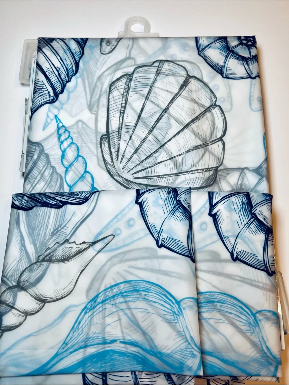 Coastal Shells Peva Shower Curtain Blue & Gray Seashore Seashells Sand